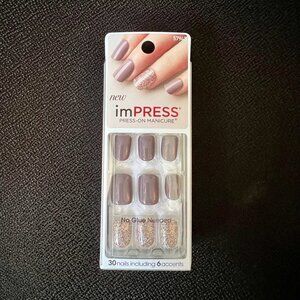 New - Kiss Impress Press on Nails - Night Fever - Brown / Glitter
